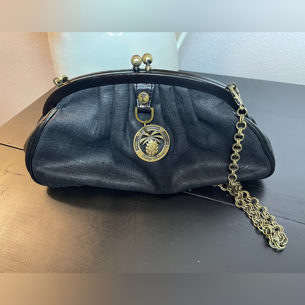 Tommy Bahama silk cocktail bag black. Chain included.